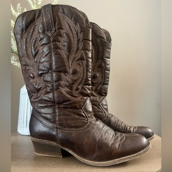Brown Heeled Cowboy Boots - Picture 1 of 8